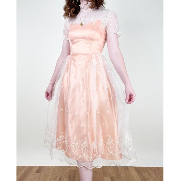 Vintage Union Made Midi Dress Lace Floral Pleated Romantic Formal Feminine Girly - Picture 11 of 11